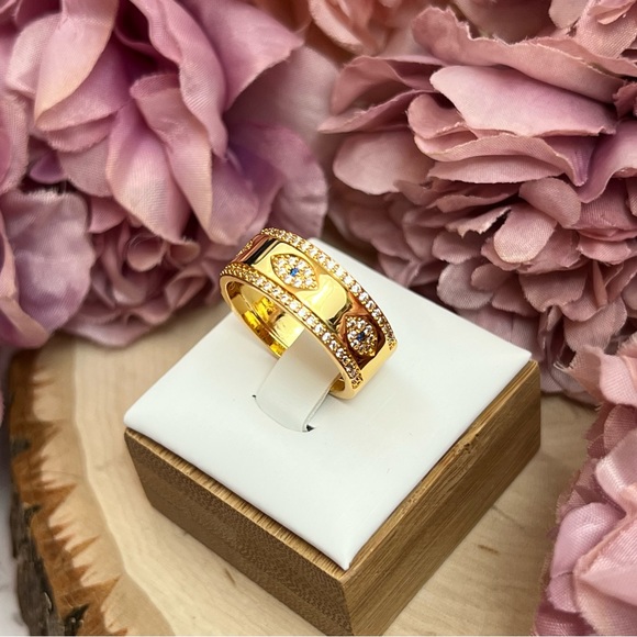 Boho 18K Gold Blue Crystal Evil Eye Band - Picture 7 of 13